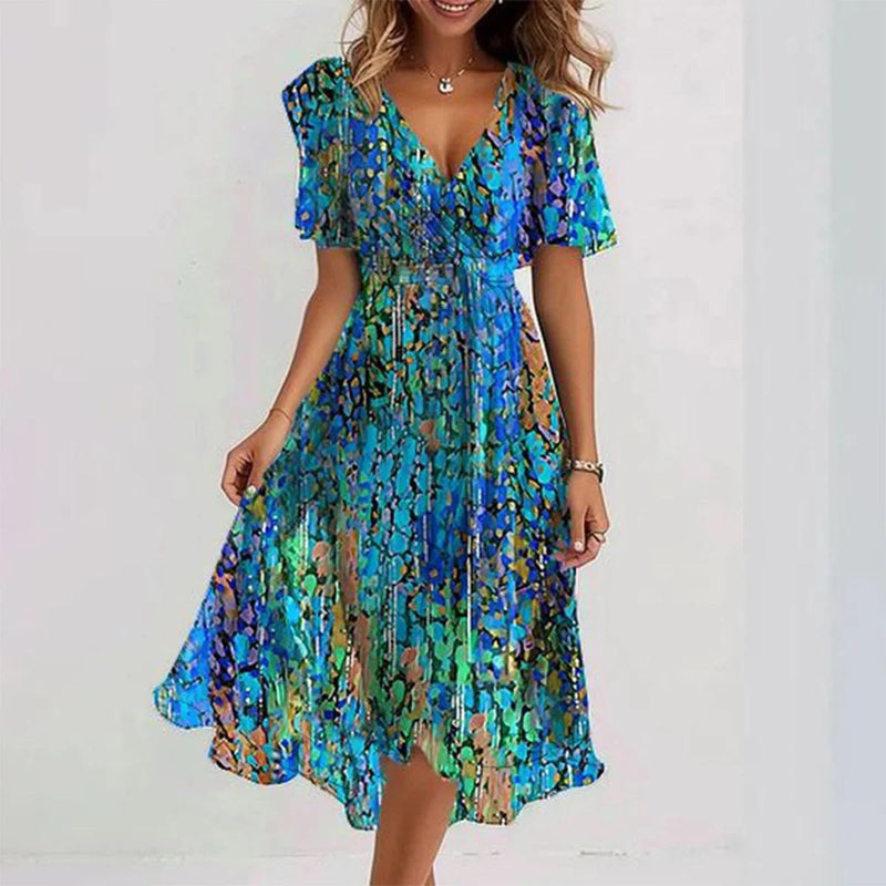 Floral printed maxi elegant chiffon dresses 5013